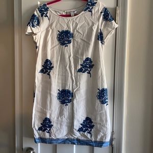 Old navy blue and white embroidered dress